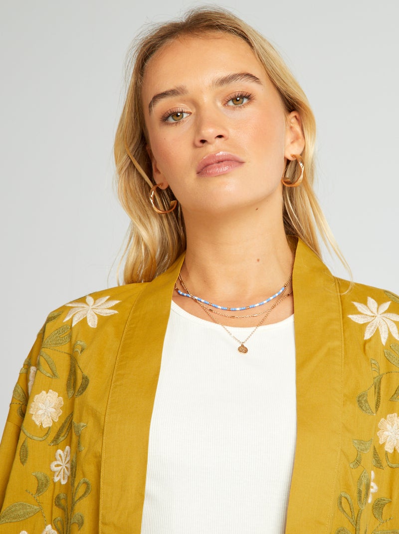 Veste kimono courte brodée Vert - Kiabi