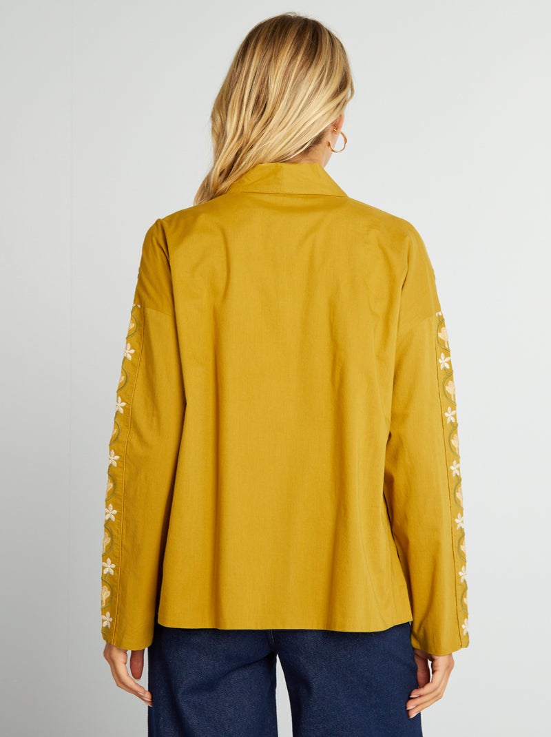 Veste kimono courte brodée Vert - Kiabi