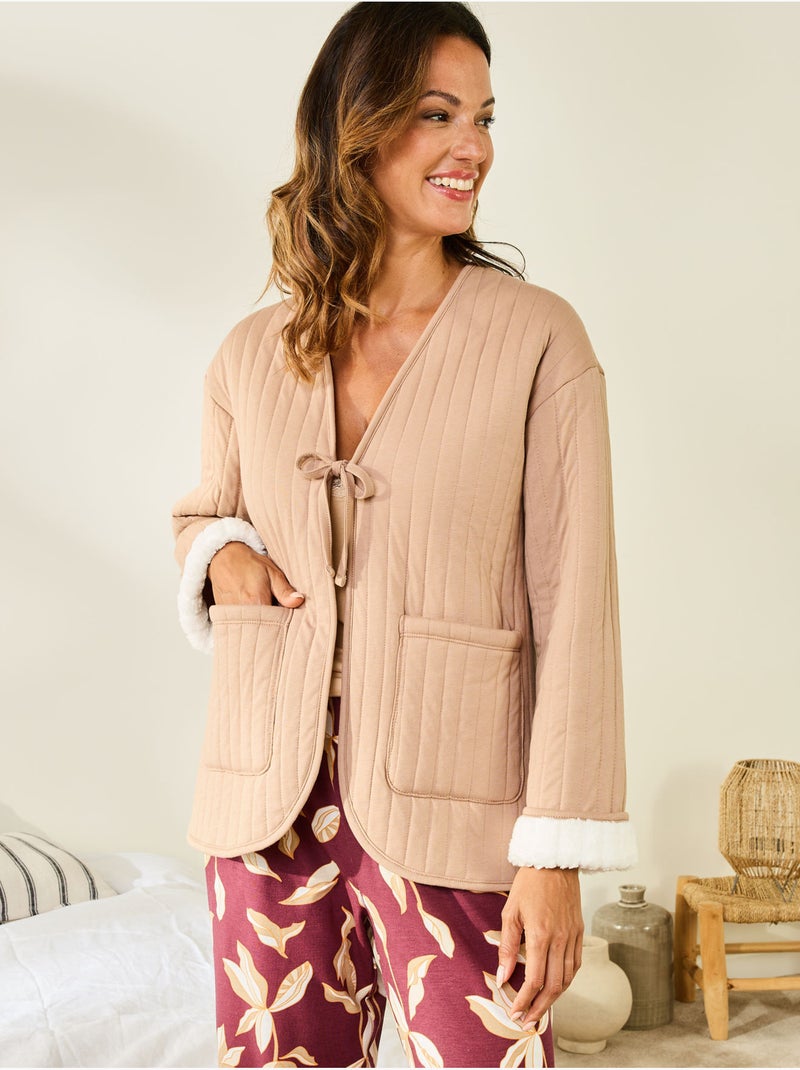 Veste kimono intérieur moutonné - DAXON Écru/Marron - Kiabi