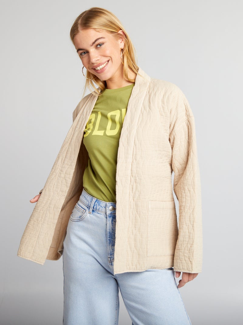 Veste kimono matelassée avec ceinture Beige - Kiabi