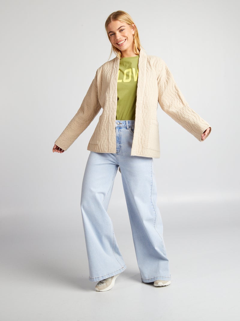 Veste kimono matelass?�e avec ceinture - Beige - Femme - 29.00�?� - Kiabi