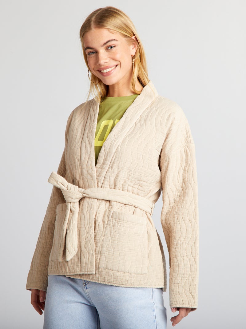 Veste kimono matelassée avec ceinture Beige - Kiabi