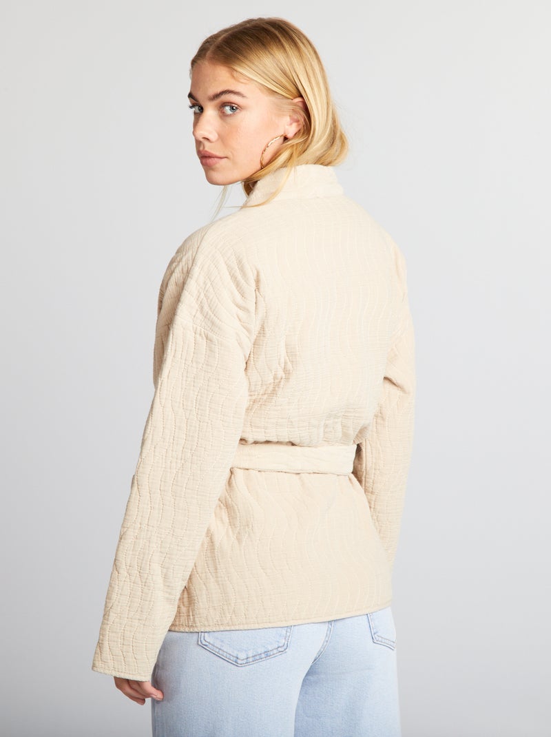 Veste kimono matelassée avec ceinture Beige - Kiabi