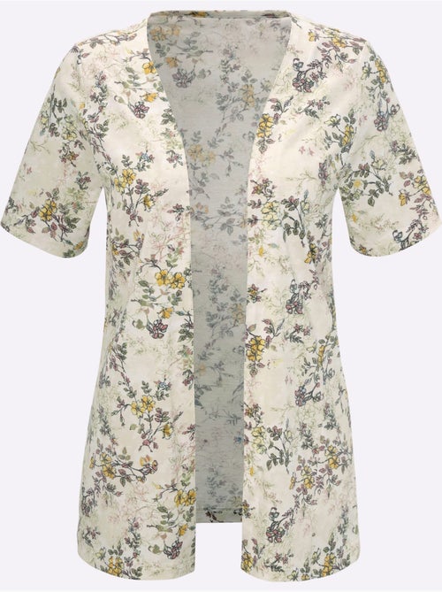 Veste légère à coupe ouverte avec manches courtes et motifs floraux - Taille standard - Moda Vilona - Kiabi Veste légère à coupe ouverte avec manches courtes et motifs floraux - Taille standard - Moda Vilona - Kiabi