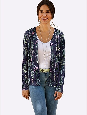 Veste légère à imprimé floral avec col V et manches longues - Taille standard - Moda Vilona