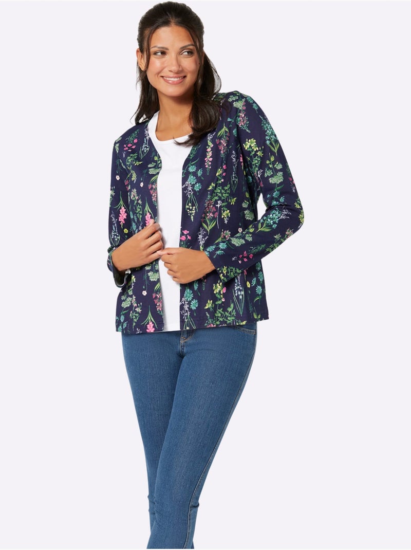 Veste légère à imprimé floral avec col V et manches longues - Taille standard - Moda Vilona Bleu Rose - Kiabi