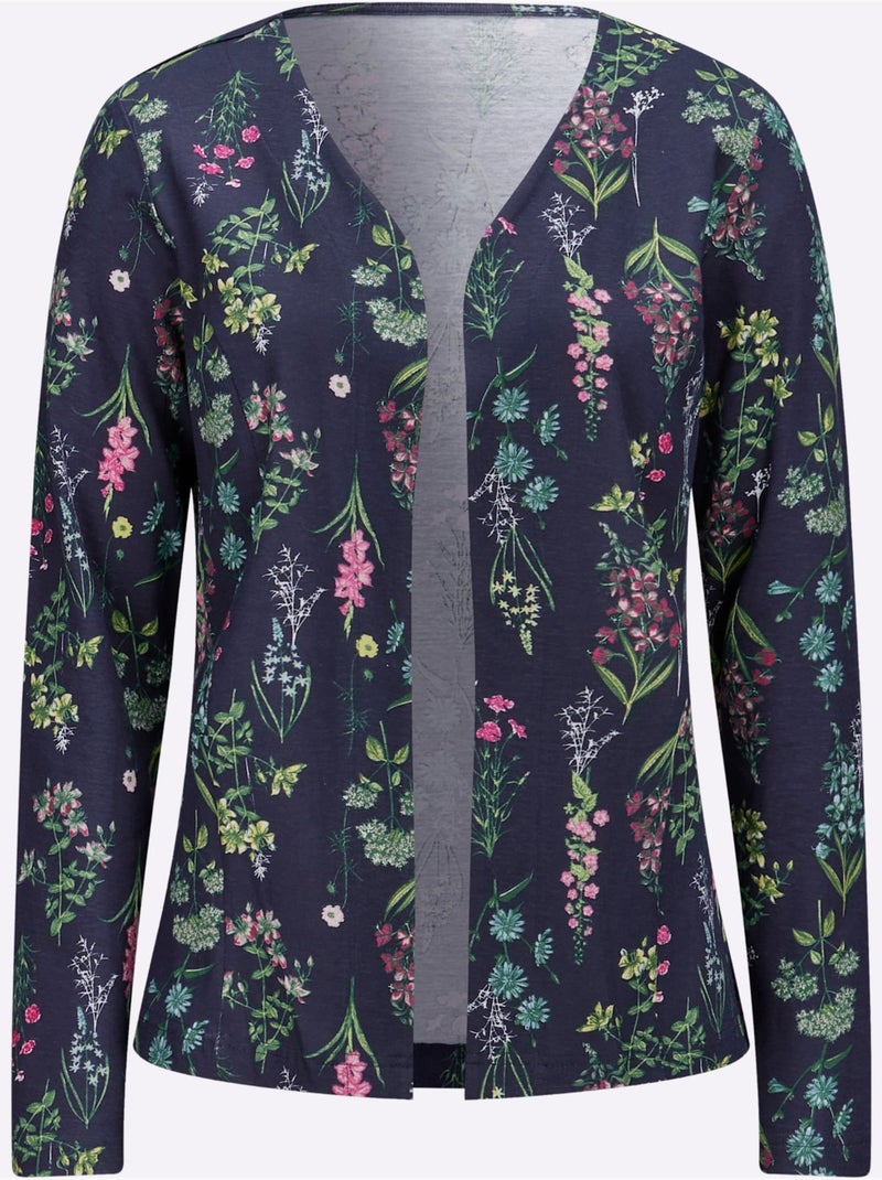 Veste légère à imprimé floral avec col V et manches longues - Taille standard - Moda Vilona Bleu Rose - Kiabi