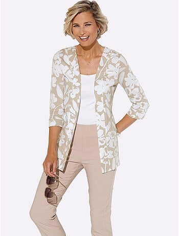 Veste légère à motifs floraux avec col v et manches 3/4 - taille standard - moda vilona