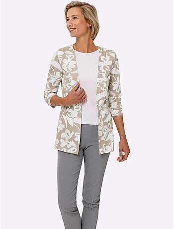 Veste légère à motifs floraux avec col v et manches 3/4 - taille standard - moda vilona