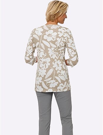 Veste légère à motifs floraux avec col v et manches 3/4 - taille standard - moda vilona