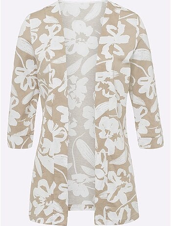 Veste légère à motifs floraux avec col v et manches 3/4 - taille standard - moda vilona