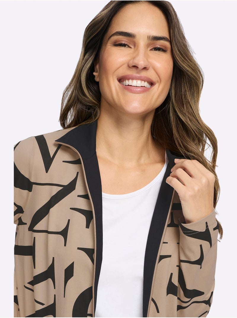 Veste Légère Col à Revers élégant - Taille Standard - Moda Vilona Noir Beige - Kiabi