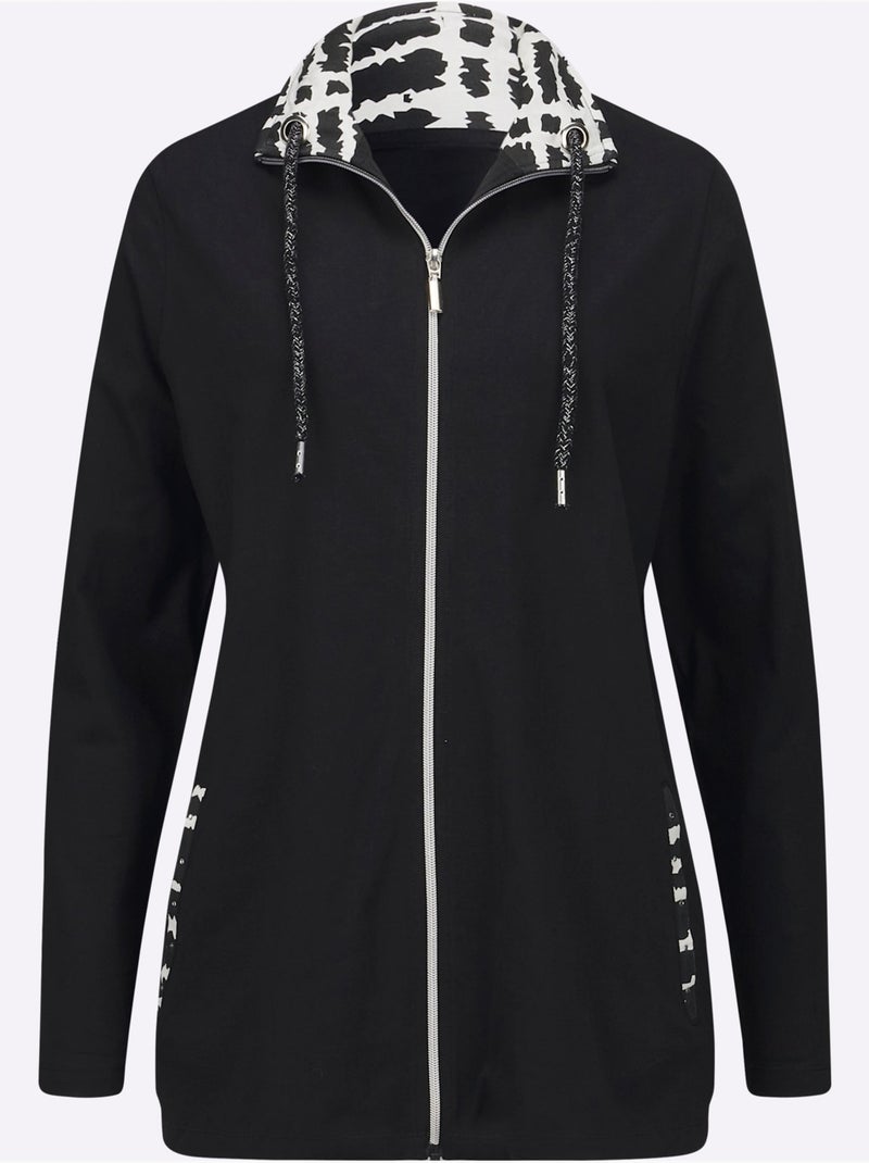 Veste Légère Col Avec Coulisse Et Lien à Nouer - Taille Standard - Moda Vilona Noir Ecru - Kiabi