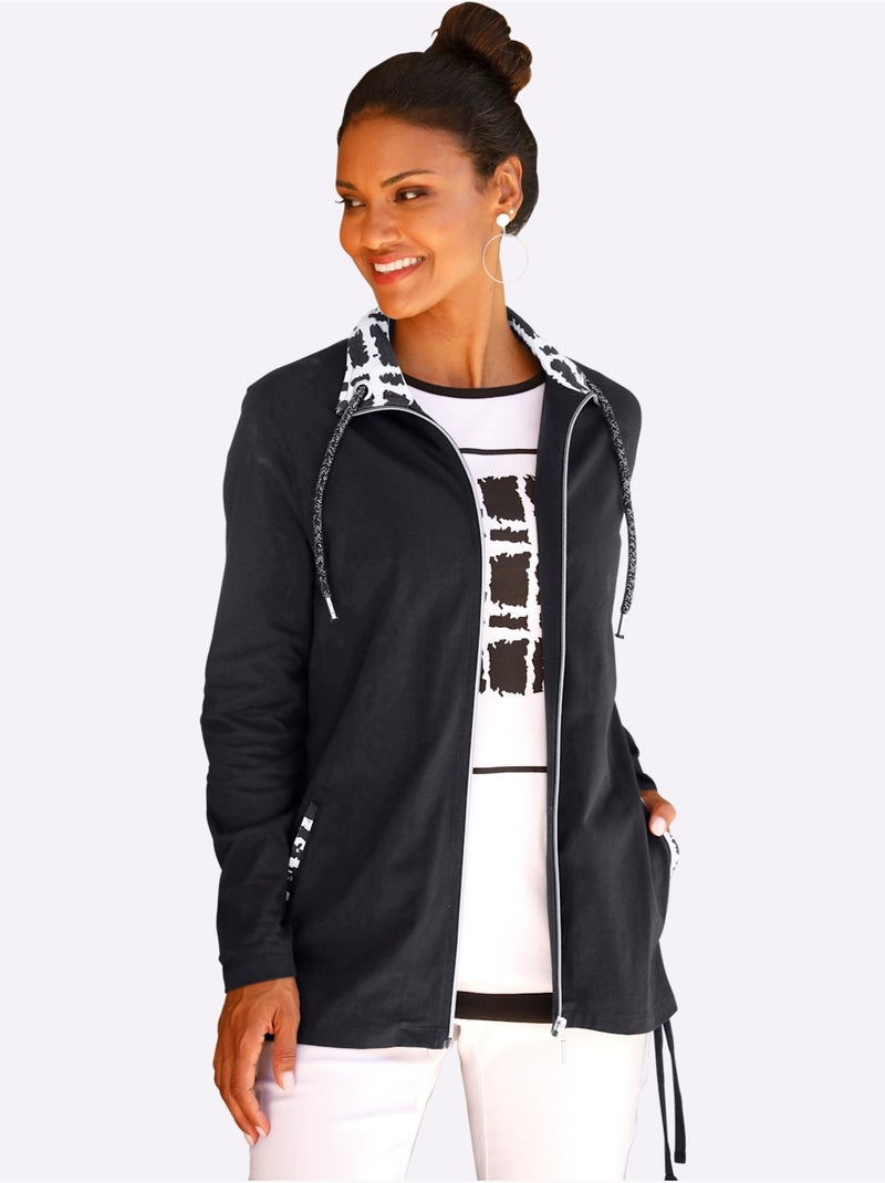 Veste Légère Col Avec Coulisse Et Lien à Nouer - Taille Standard - Moda Vilona Noir Ecru - Kiabi