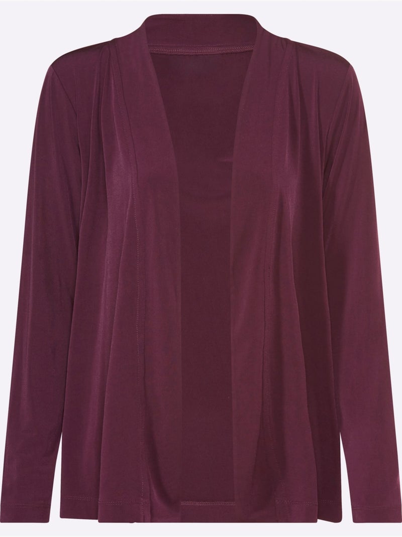 Veste légère fluide à coupe ouverte et bord arrondi - Taille standard - Witt Noir Bordeaux - Kiabi