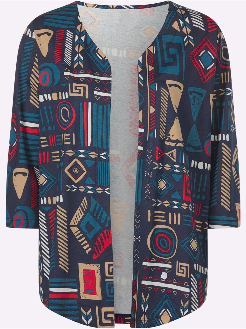 Veste Légère Motif Ethnique Tendance - Taille Standard - Moda Vilona Bleu topaze - Kiabi