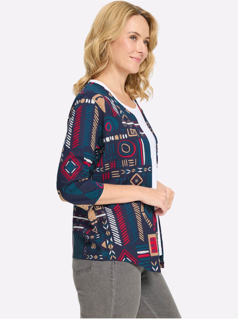 Veste Légère Motif Ethnique Tendance - Taille Standard - Moda Vilona Bleu topaze - Kiabi