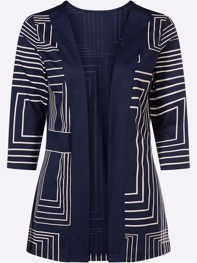 Veste Légère Pur Coton - Taille Standard - Moda Vilona Ecru/Marine - Kiabi