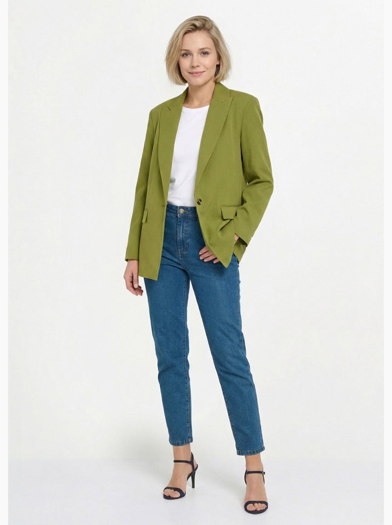 Veste longue 1 bouton avec col tailleur - Afibel Vert - Kiabi