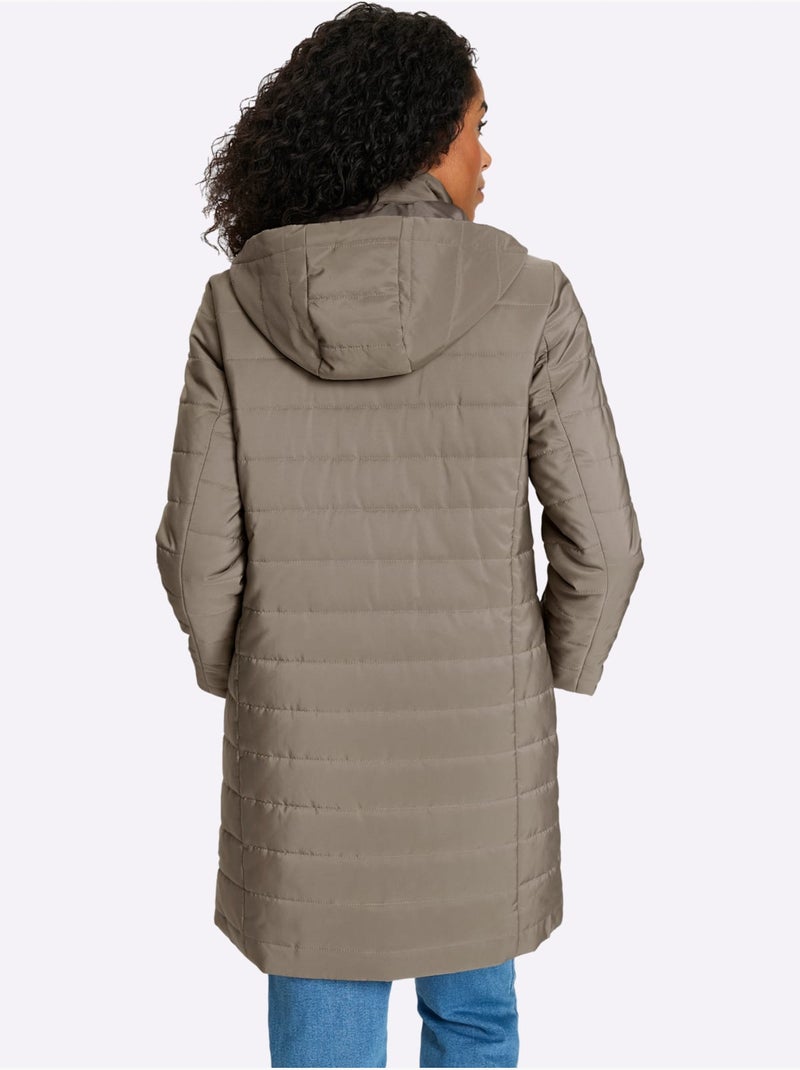 Veste Longue à Capuche - Taille Standard - Moda Vilona Gris taupe - Kiabi