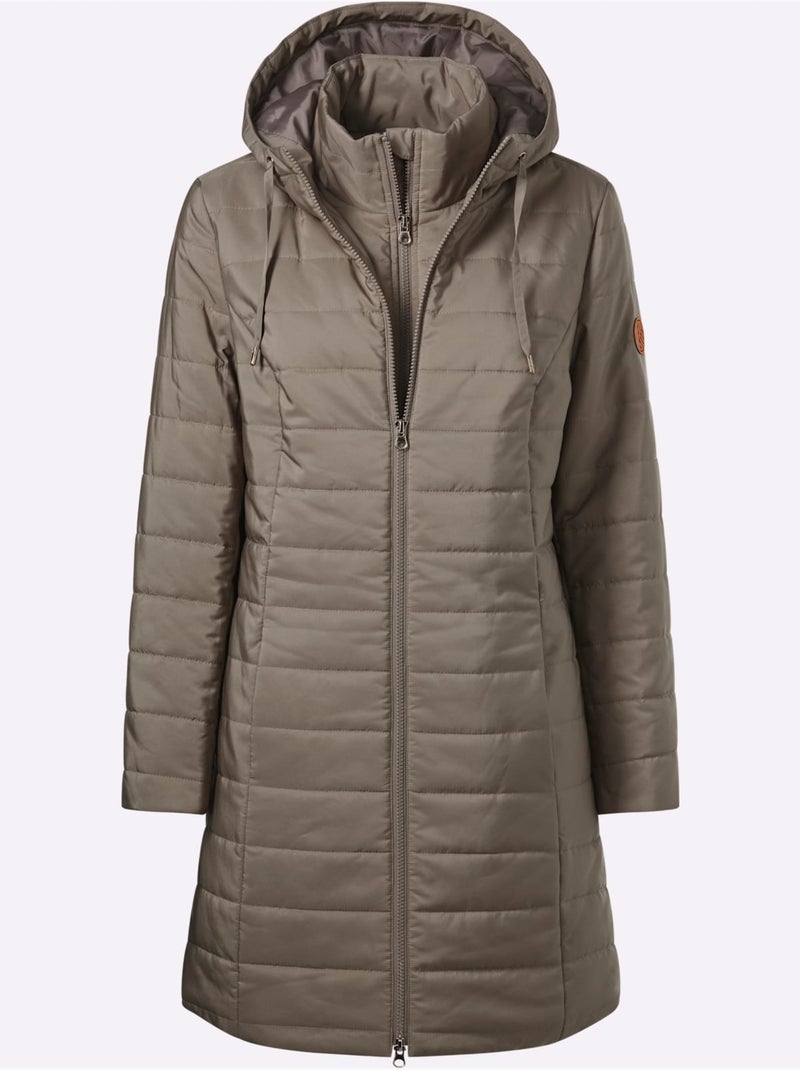 Veste Longue à Capuche - Taille Standard - Moda Vilona Gris taupe - Kiabi