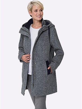 Veste longue à capuche avec empiècements et poches contrastées - taille standard - moda vilona