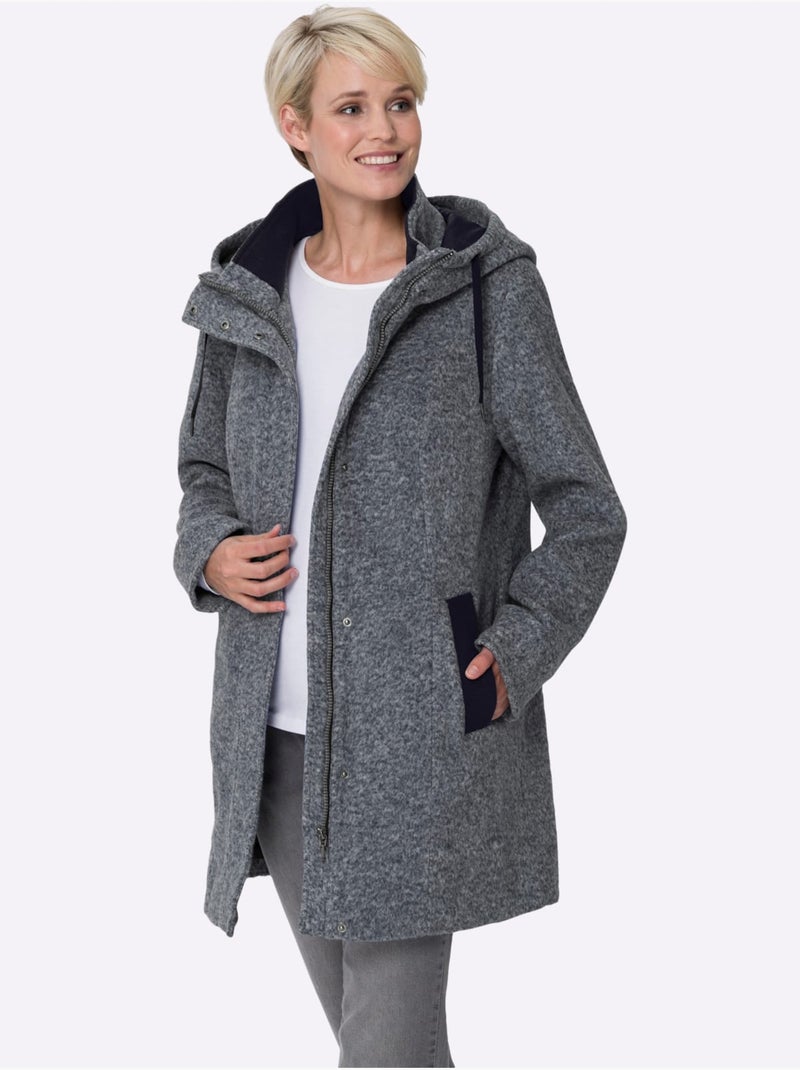Veste longue à capuche avec empiècements et poches contrastées - taille standard - moda vilona Bleu - Kiabi