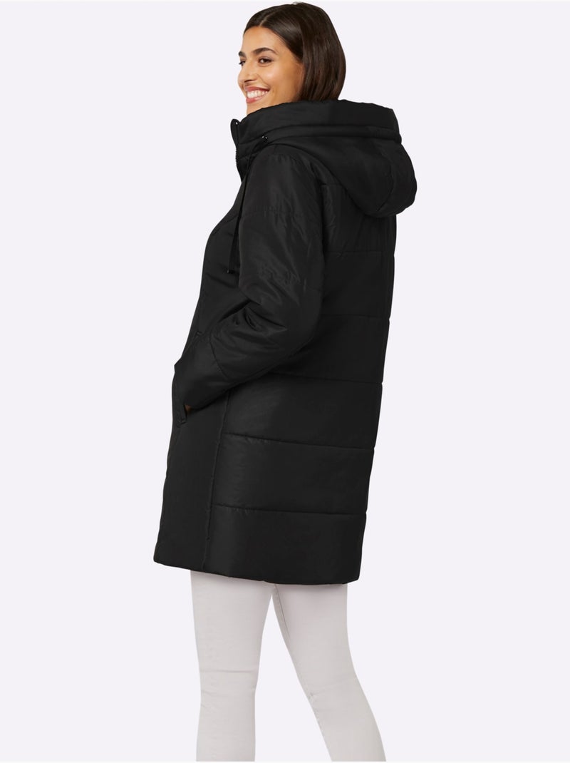 Veste longue à capuche avec poches et bords-côtes confortables - Taille standard - Moda Vilona Noir - Kiabi