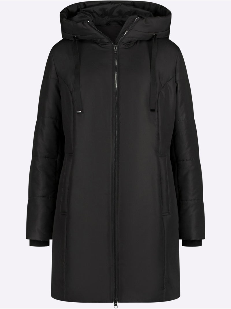 Veste longue à capuche avec poches et bords-côtes confortables - Taille standard - Moda Vilona Noir - Kiabi