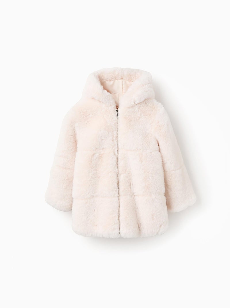 Veste longue à capuche en peluche douce Orange clair - Kiabi