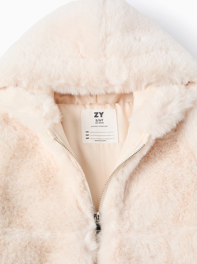 Veste longue à capuche en peluche douce Orange clair - Kiabi