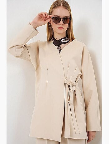Veste longue à ceinture et col en v bdart