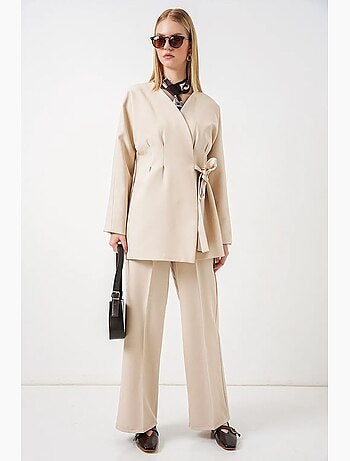 Veste longue à ceinture et col en v bdart