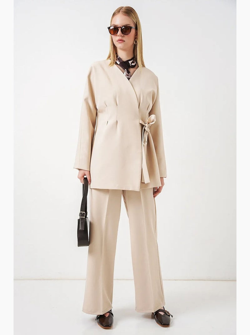 Veste longue à ceinture et col en v bdart Crème - Kiabi