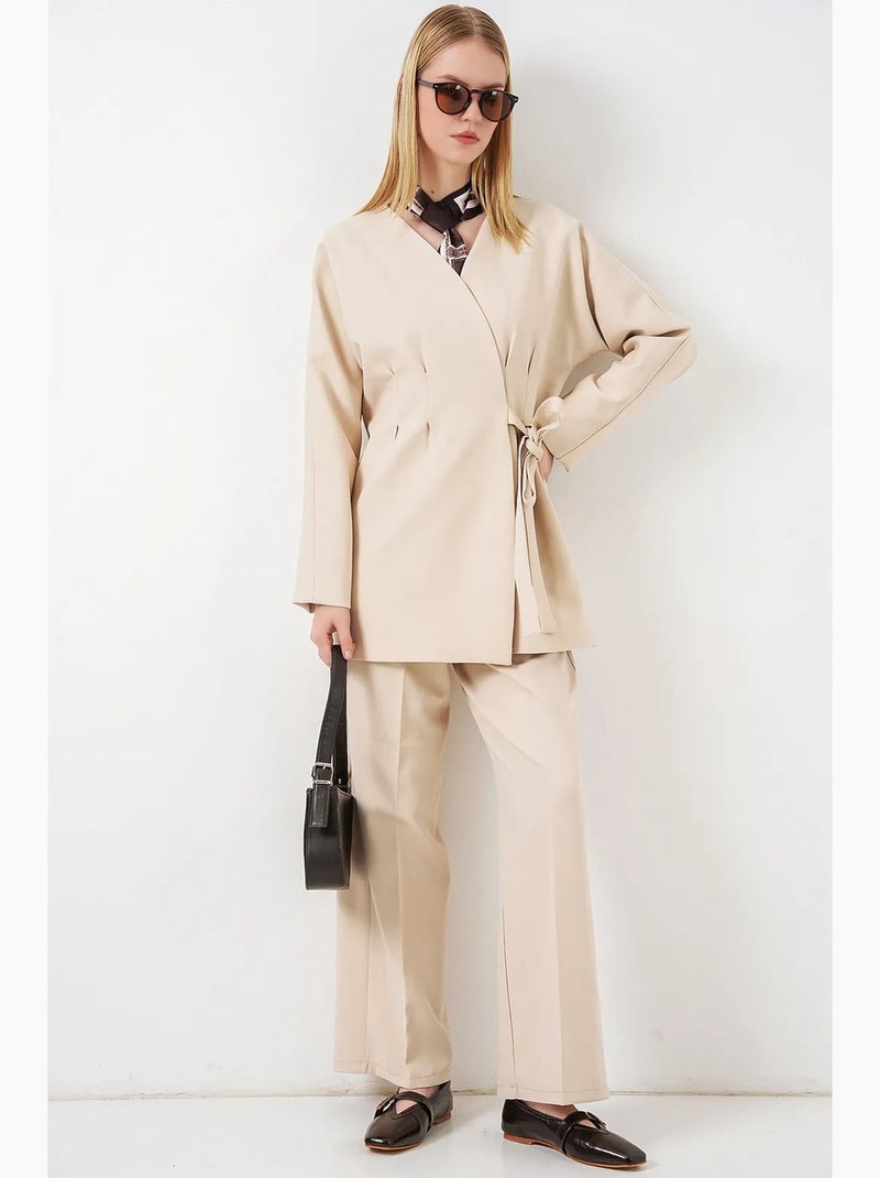 Veste longue à ceinture et col en v bdart Crème - Kiabi