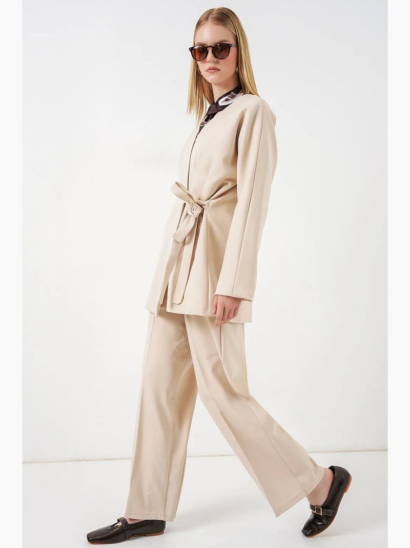 Veste longue à ceinture et col en v bdart Crème - Kiabi