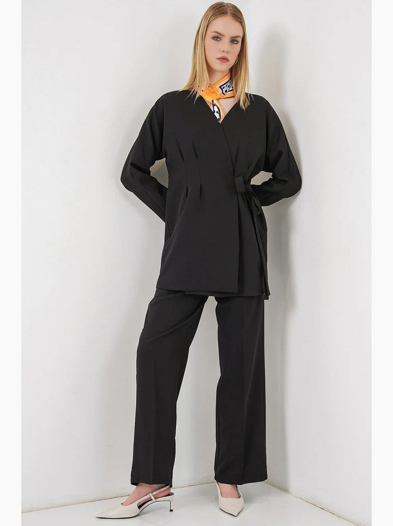 Veste longue à ceinture et col en v bdart Noir - Kiabi