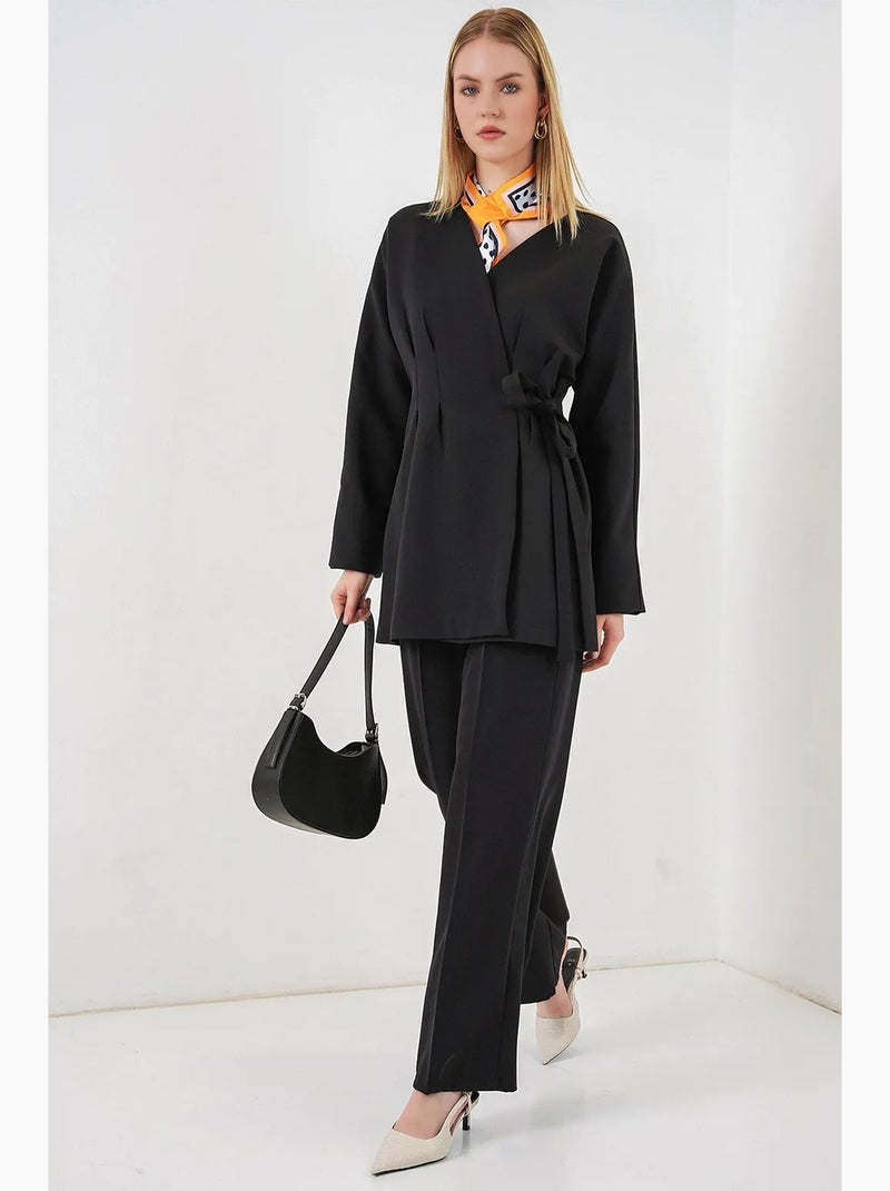 Veste longue à ceinture et col en v bdart Noir - Kiabi