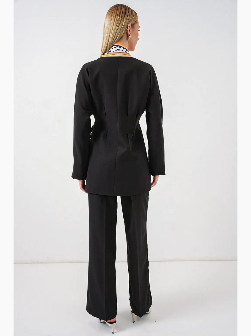Veste longue à ceinture et col en v bdart Noir - Kiabi