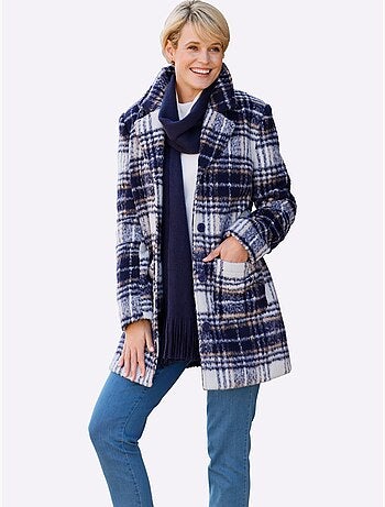 Veste longue à col à revers avec motif à carreaux et poches - Taille standard - Moda Vilona