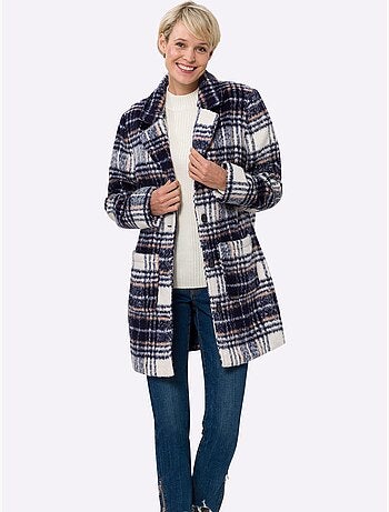 Veste longue à col à revers avec motif à carreaux et poches - Taille standard - Moda Vilona