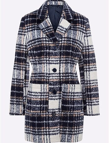 Veste longue à col à revers avec motif à carreaux et poches - Taille standard - Moda Vilona