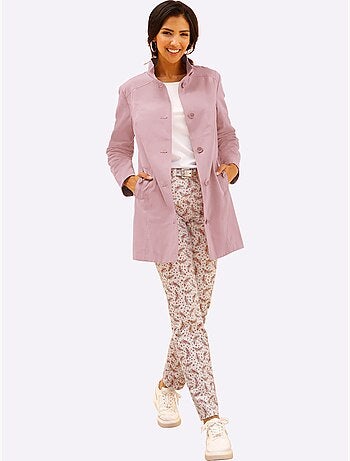 Veste longue avec col montant et boutons imitation corne - Taille standard - Moda Vilona
