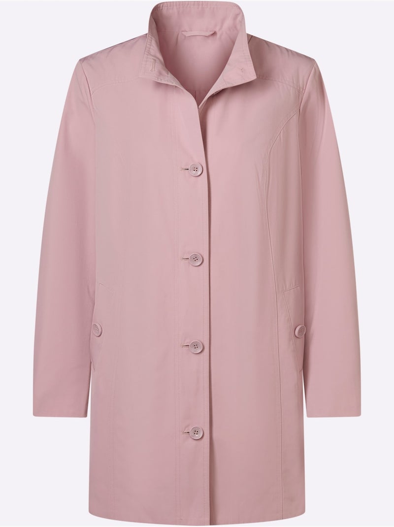 Veste longue à col montant avec boutons imitation corne et poches - Taille standard - Moda Vilona Rose - Kiabi