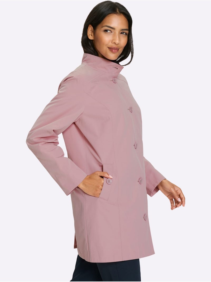 Veste longue à col montant avec boutons imitation corne et poches - Taille standard - Moda Vilona Rose - Kiabi