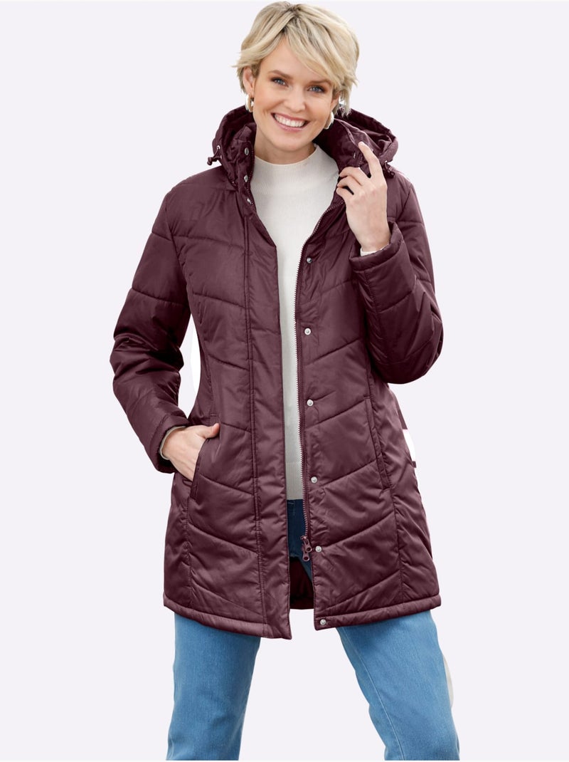 Veste longue à col montant avec capuche amovible et poches pratiques - Taille standard - Moda Vilona Bordeaux - Kiabi