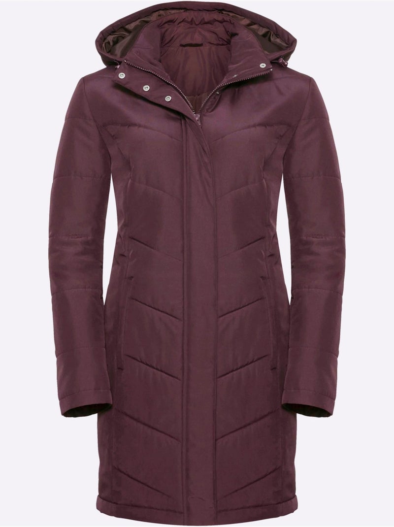 Veste longue à col montant avec capuche amovible et poches pratiques - Taille standard - Moda Vilona Bordeaux - Kiabi