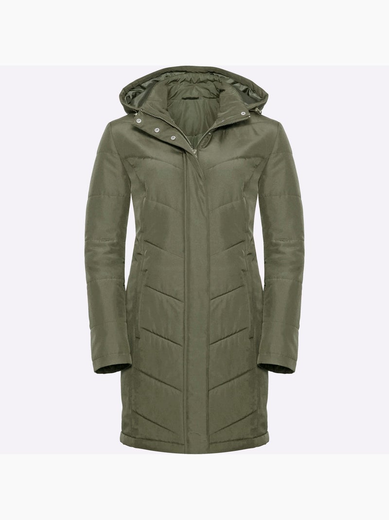 Veste longue à col montant avec capuche amovible et poches pratiques - taille standard - moda vilona Kaki - Kiabi