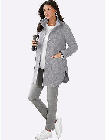 Veste longue à col montant avec poches et fentes latérales - Taille standard - Moda Vilona