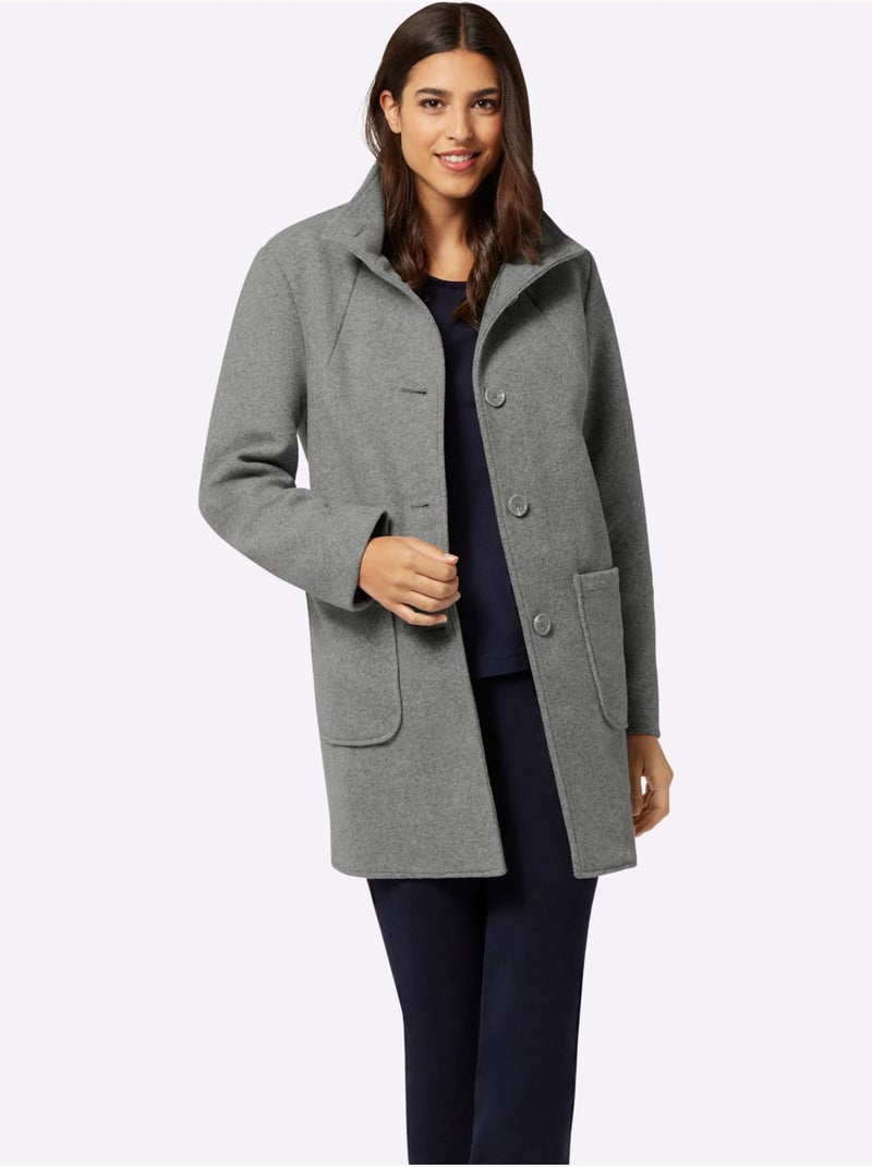 Veste longue à col montant avec poches et fentes latérales - Taille standard - Moda Vilona Gris chiné - Kiabi
